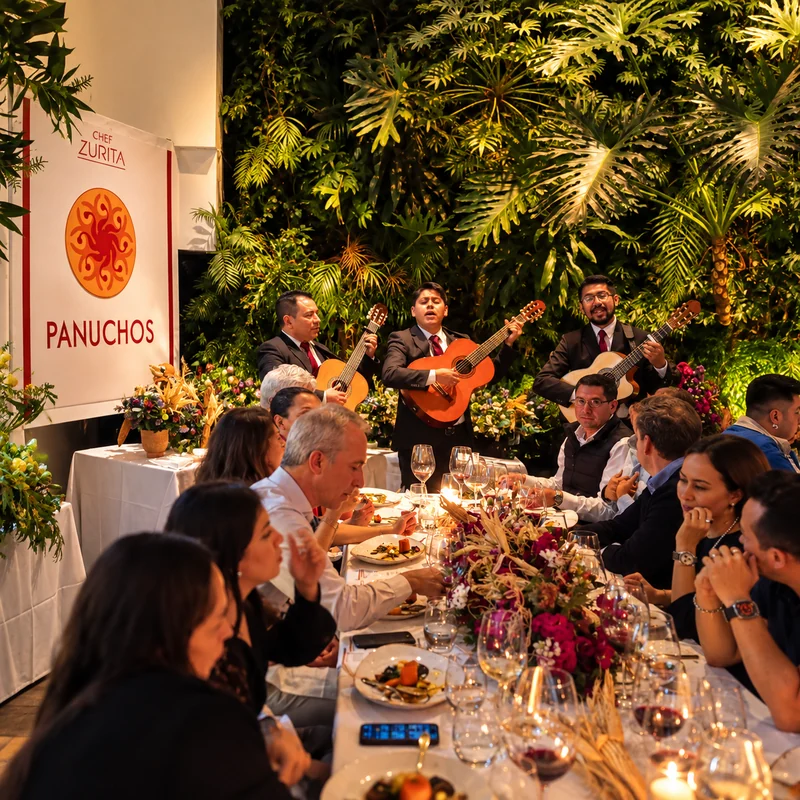 Trío de guitarristas amenizando una cena especial entre invitados